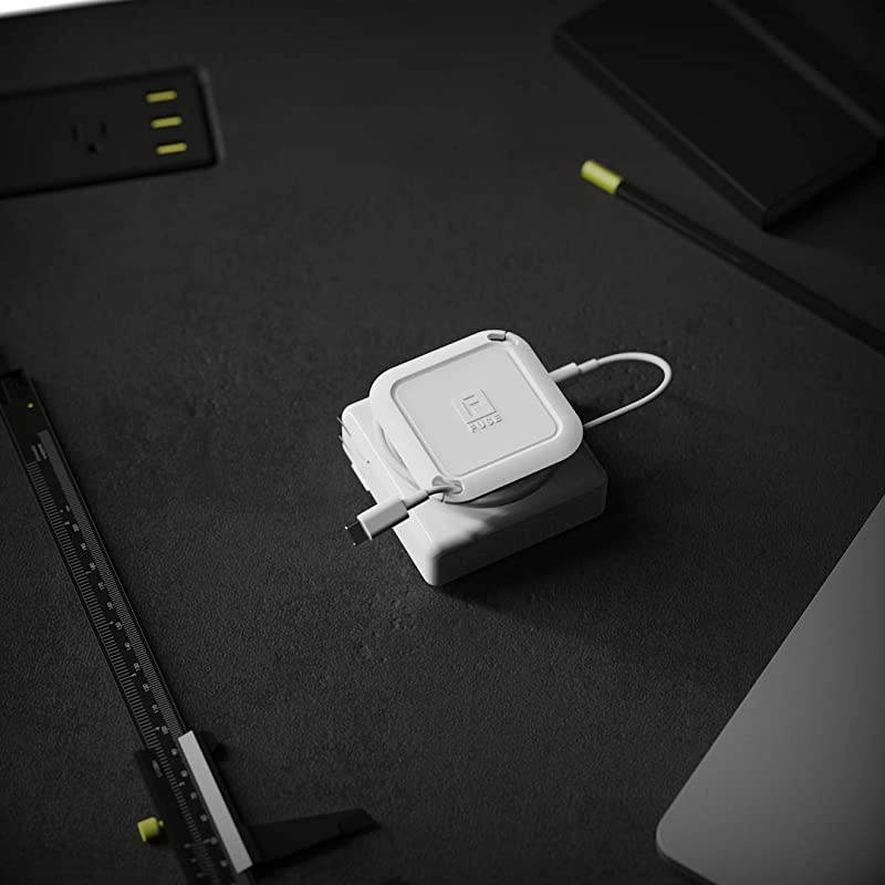 Reel The Side Kick Collapsible Charger Organizer and Travel Accessory Compatible with MacBook and PC charging cords and adapter cable management White