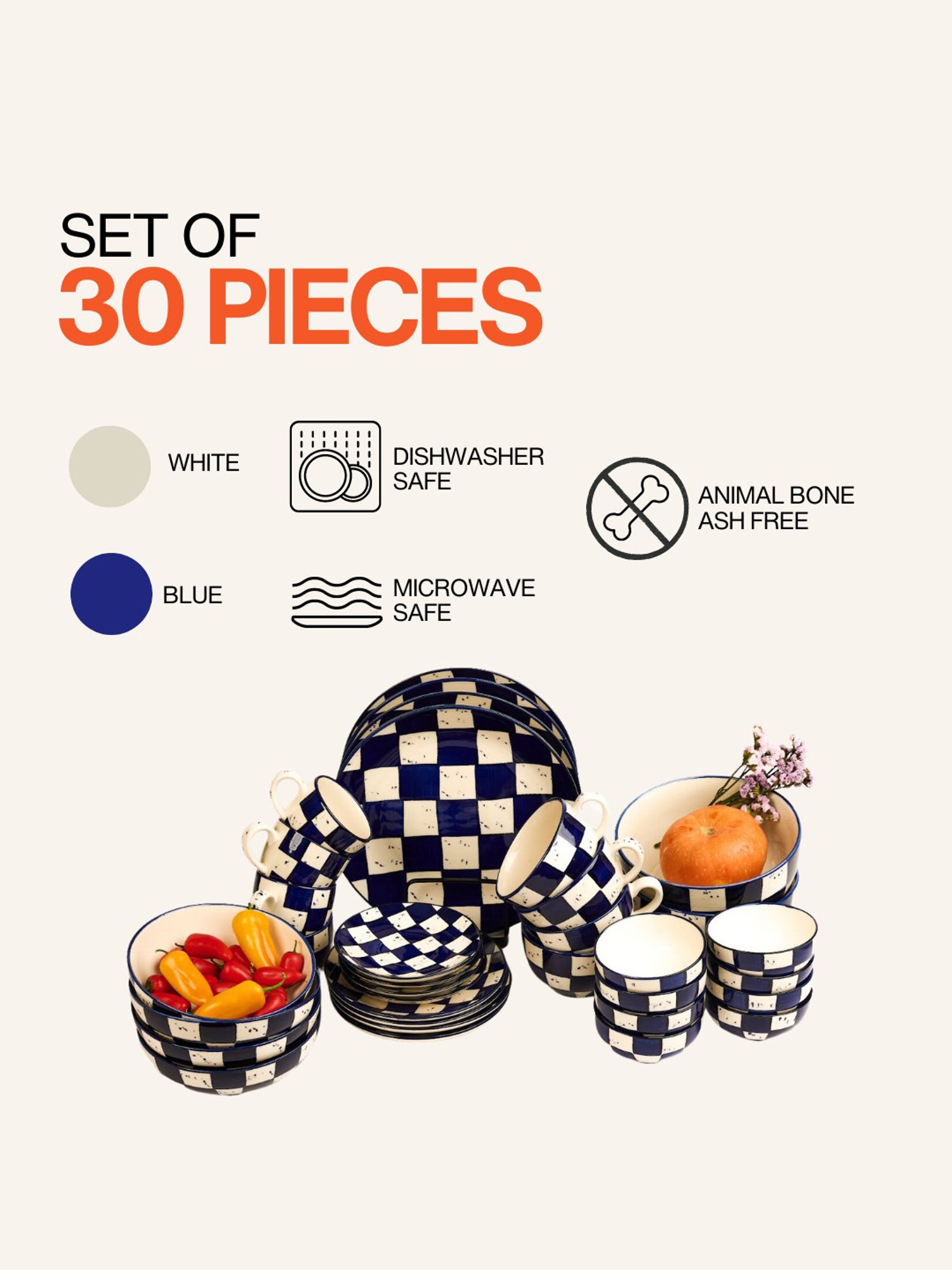 BlackCarrot Blue and White Ceramic Stoneware Dinner Set