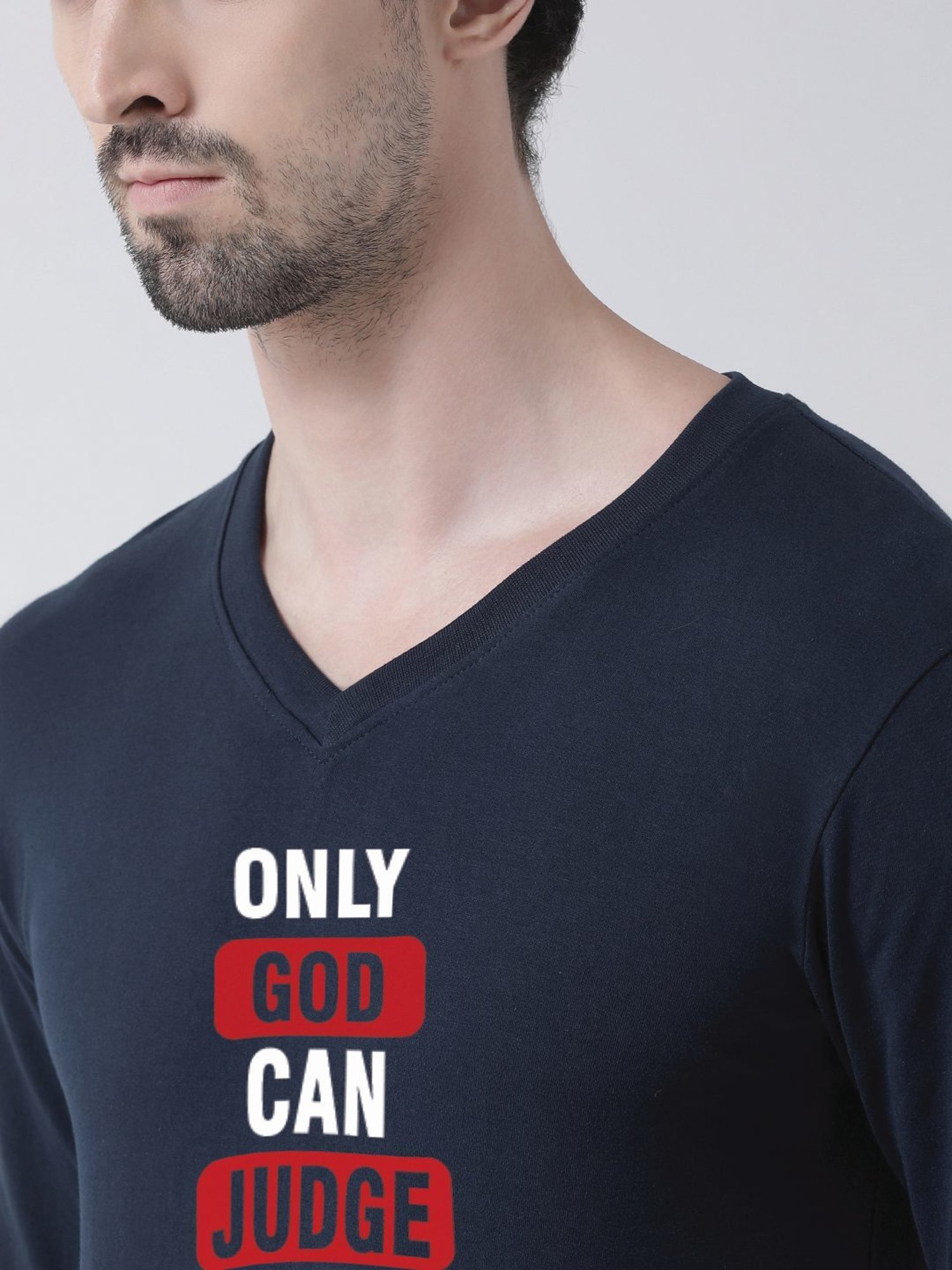 Friskers Navy Blue Cotton Slim Fit Printed T-Shirt