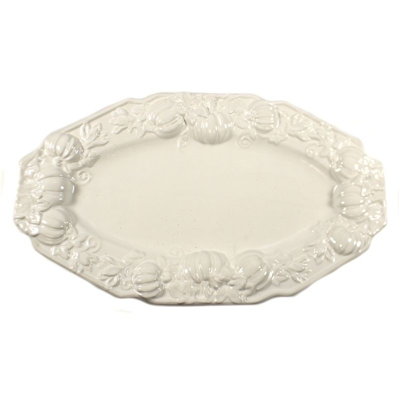 Tabletop 16.0" White Platter W/ Pumpkins Thanksgiving Dinner K & K Interiors  -  Serving Platters