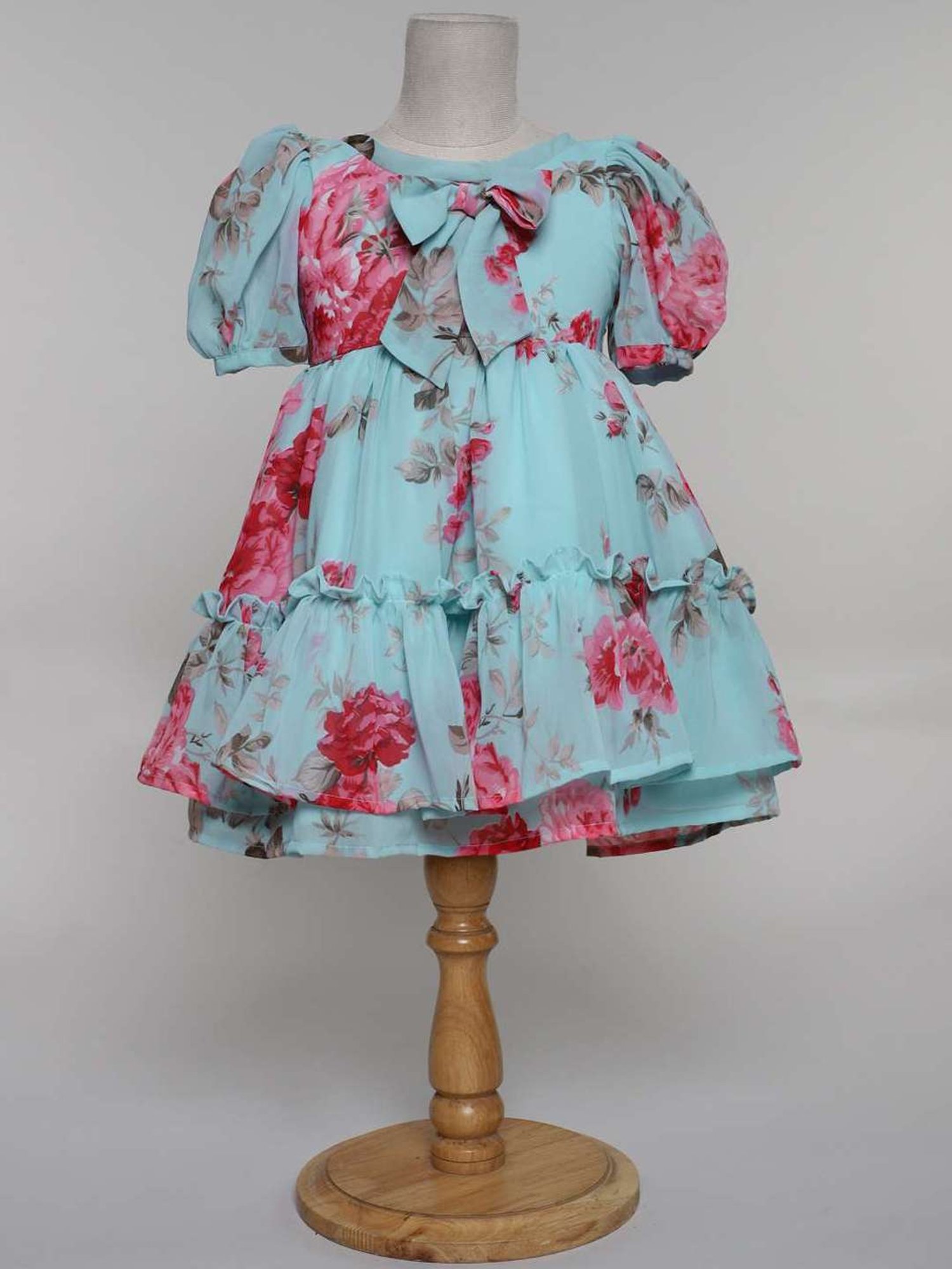 Many Frocks Kids Blue & Pink Printed Dress