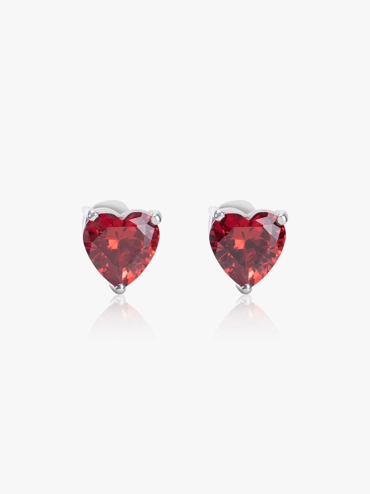 March by FableStreet Sterling Silver Red Heart Zircon Stud Earrings for Women