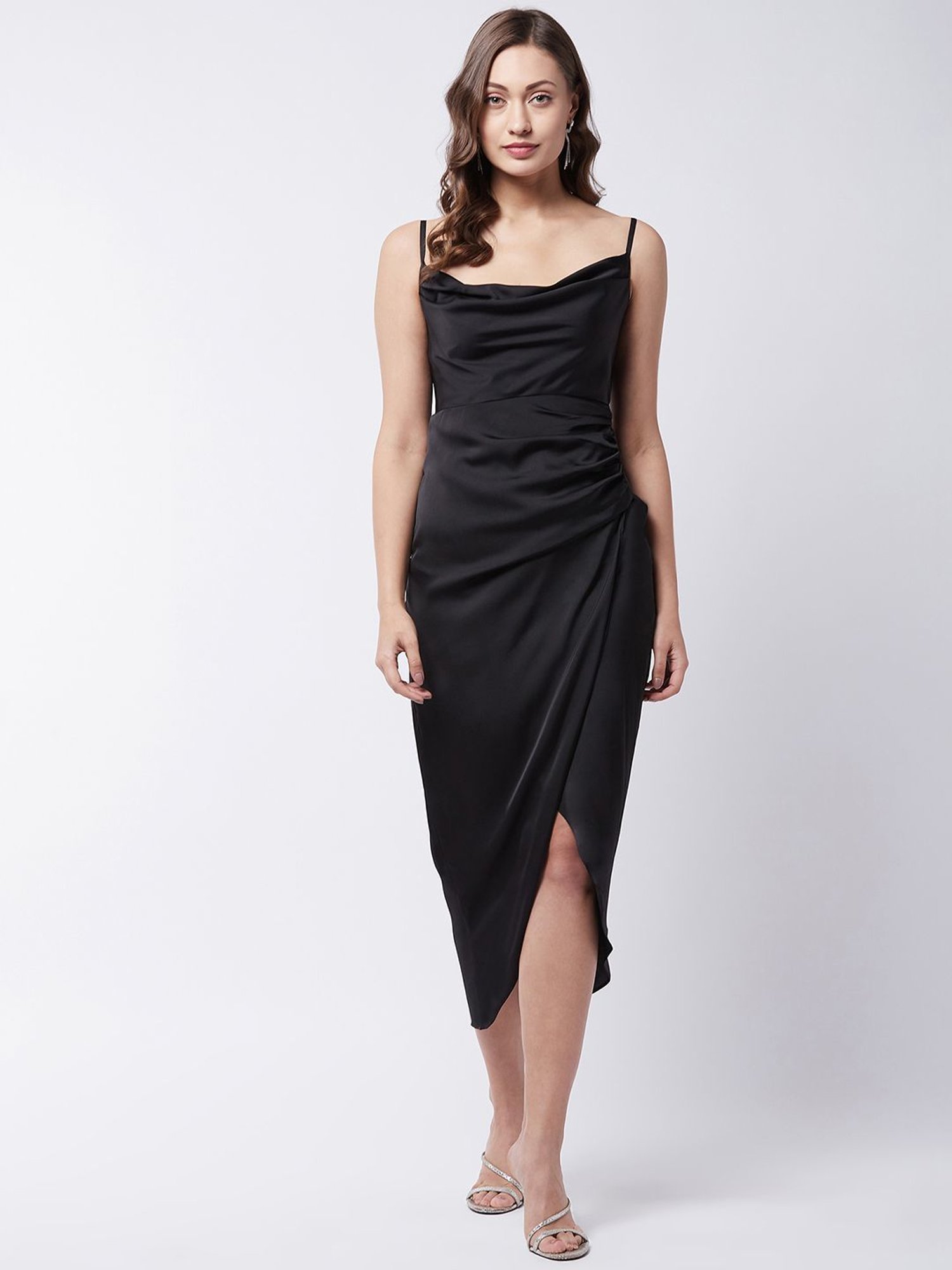 Magre Black Regular Fit High Low Dress