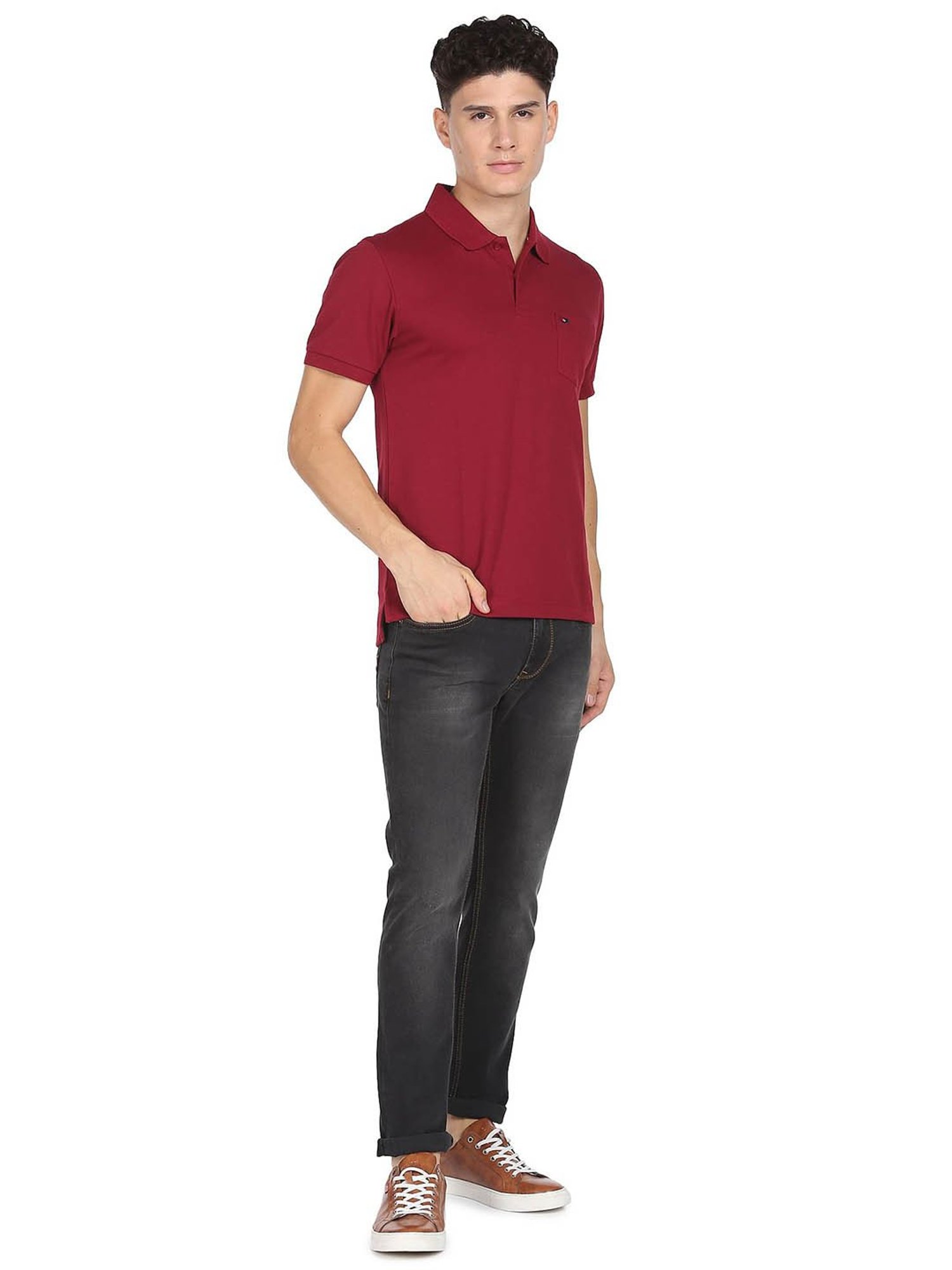 AD by Arvind Wine Slim Fit Polo T-Shirt
