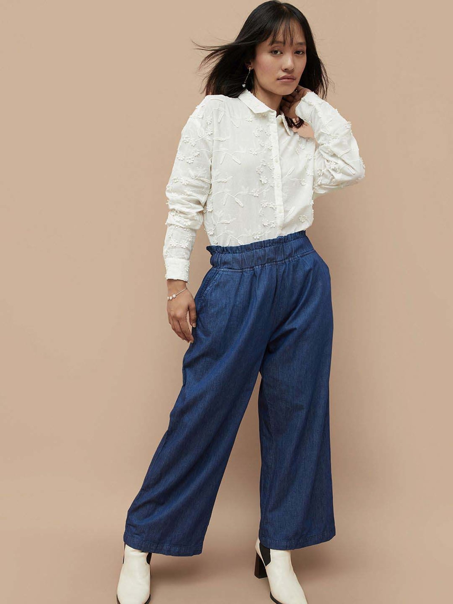 Colour Me by Melange White Cotton Embroidered Shirt