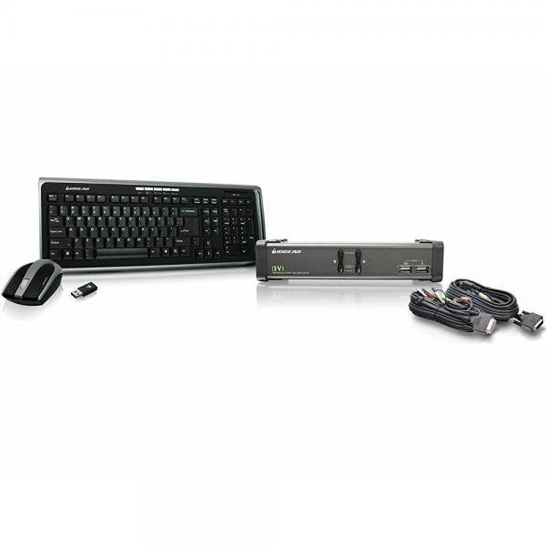 IOGEAR 2-Port DVI KVMP Switch USB 2.0 Console, USB Peripherals, Audio and Wireless Keyboard, GCS1102-KM1
