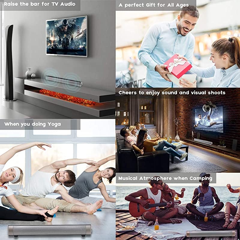 Portable Sound bar 3D Surround Sound Speaker Mini Home Theater with Remote Control Dual Connection Methods for PC Smartphones Music and Movie