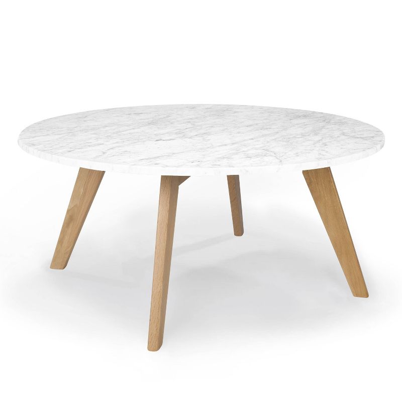 Gabrielle Mid-Century Marble Round Coffee Table Natural - Poly & Bark