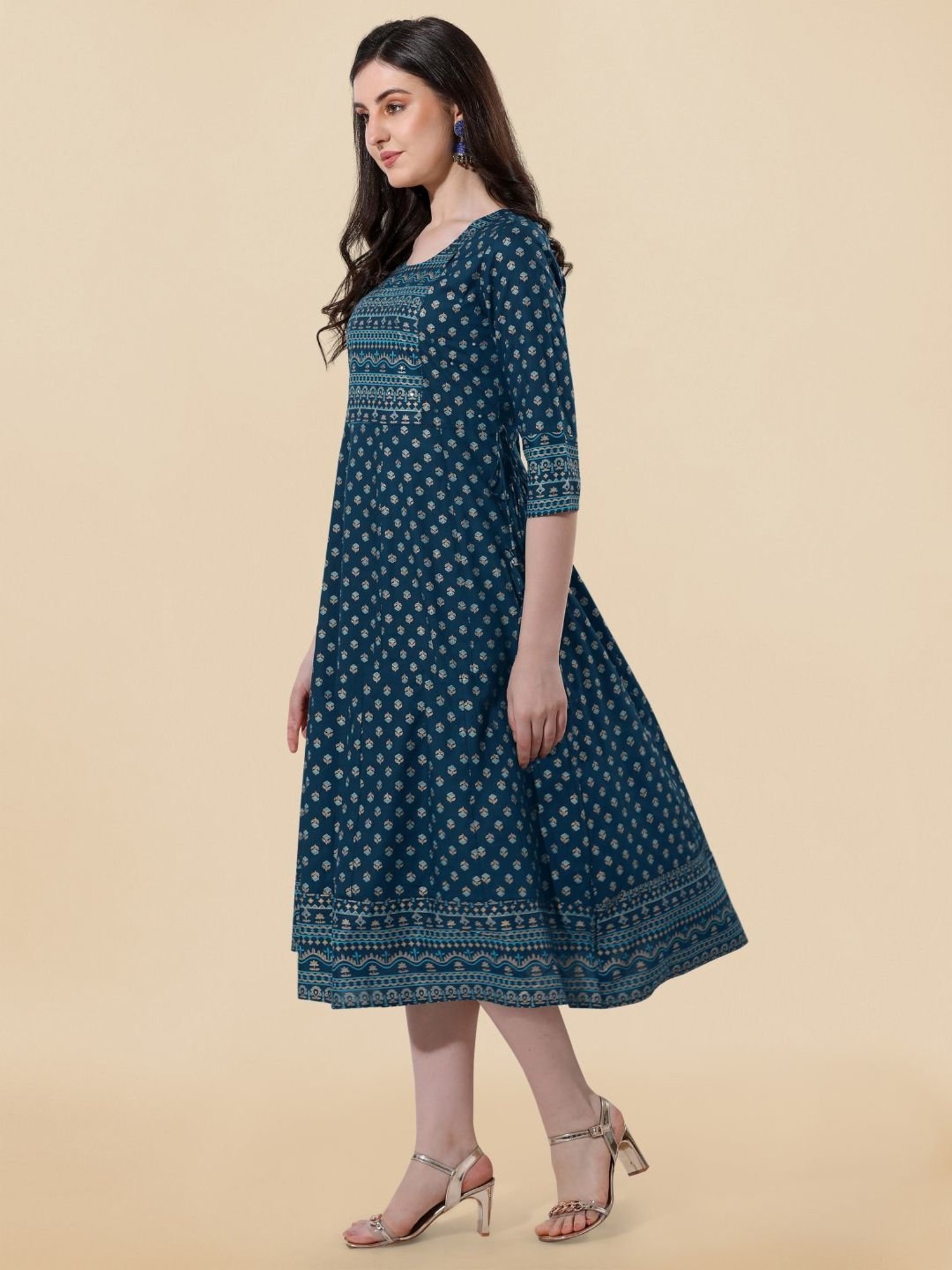 MIRCHI FASHION Blue Embroidered A-Line Dress