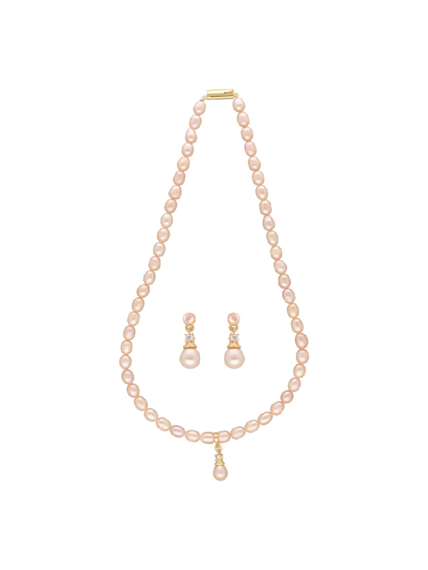 Sri Jagdamba Pearls Forever in Style Peach & Golden Necklace and Earring Set