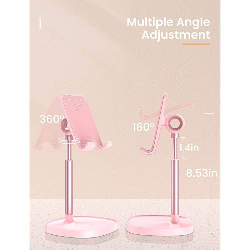 Cell Phone StandAngle Height Adjustable  Cell Phone Stand for DeskThick Case Friendly Phone Holder Stand for Desk Compatible with All Mobile PhonesPink