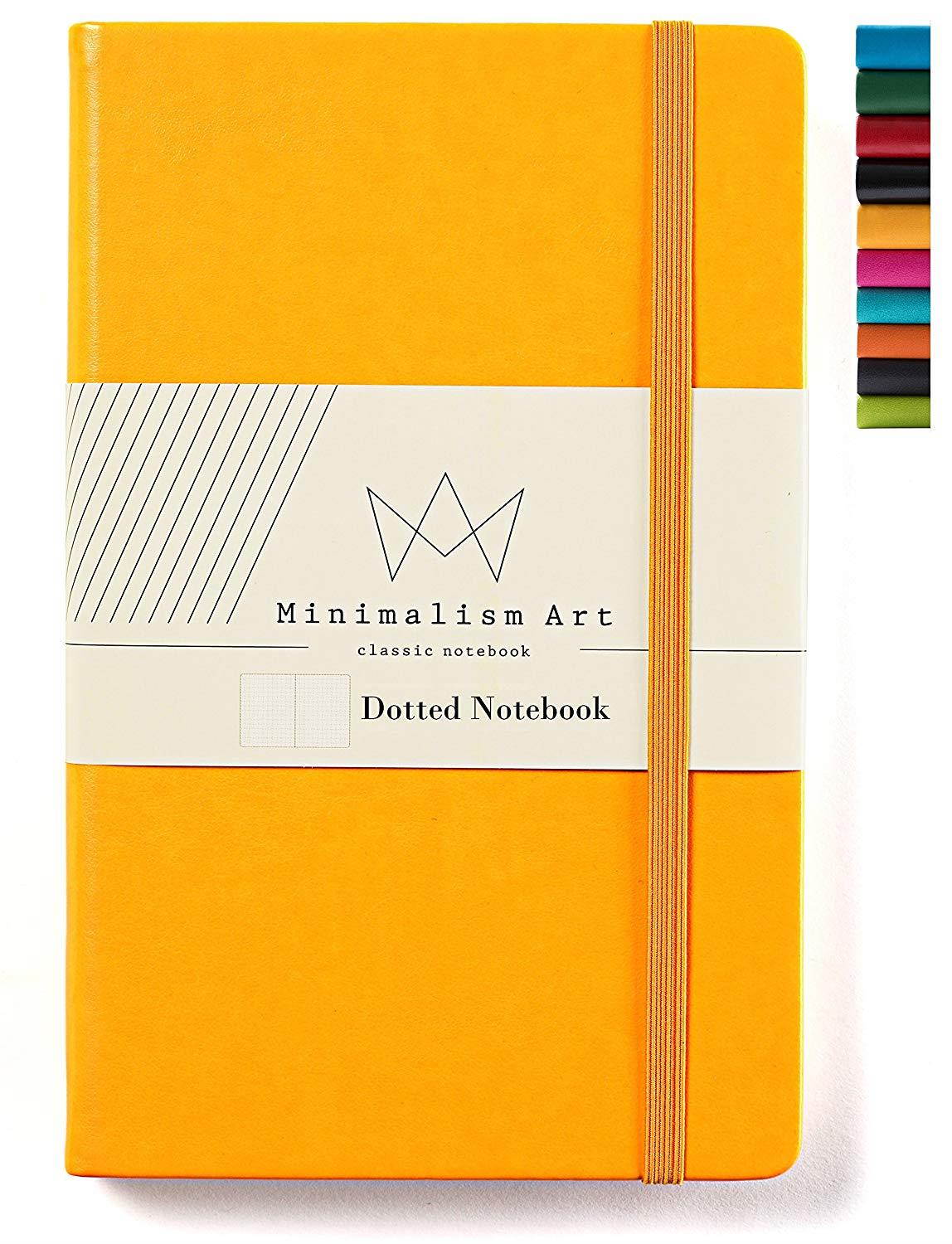 Minimalism Art | Classic Notebook Journal, Size: 5" X 8.3", A5, Yellow, Dotted Grid Page, 192 Pages, Hard Cover/Fine PU Leather, Inner Pocket, Quality Paper - 100gsm | Designed in San Francisco