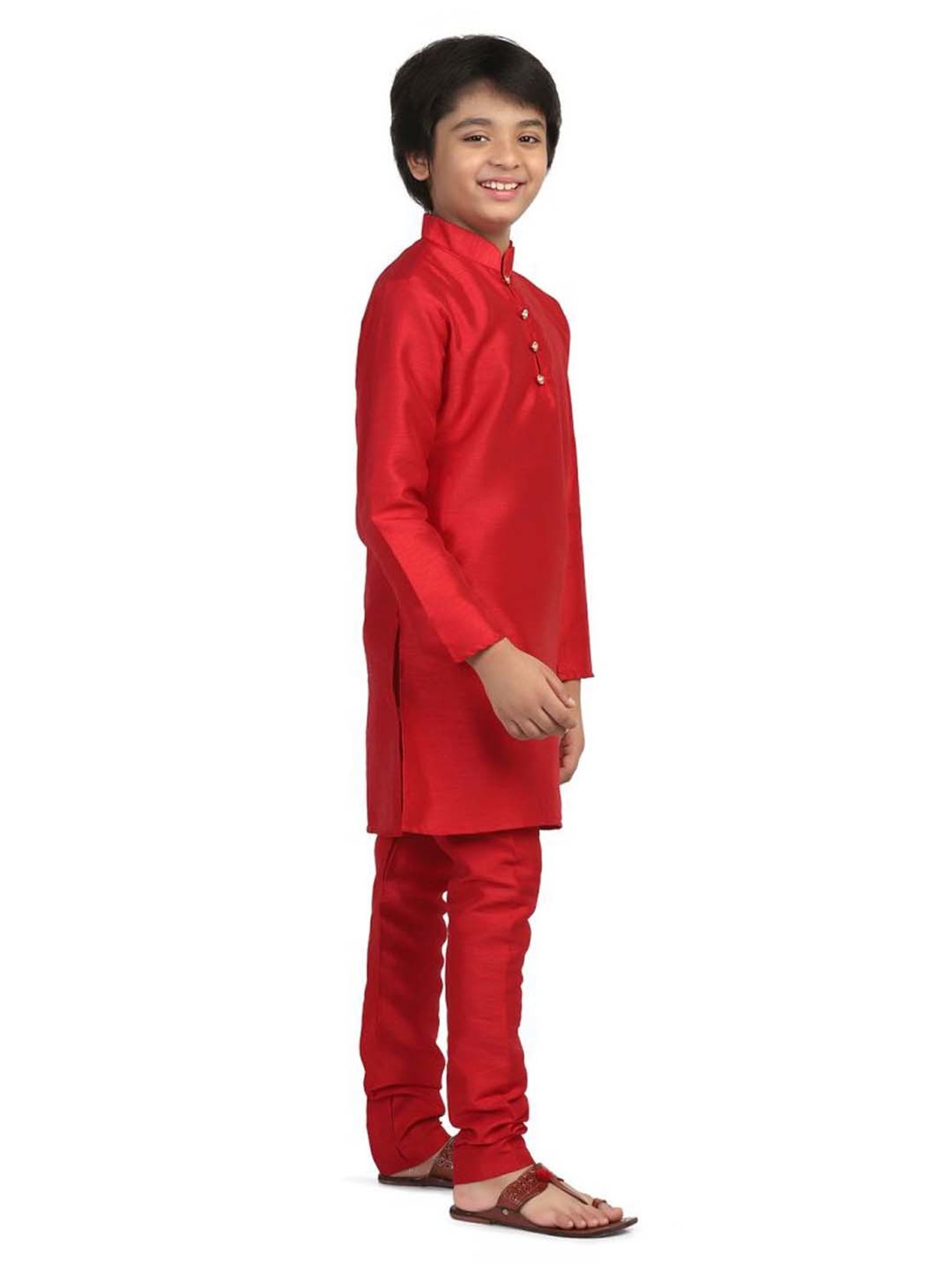 TAHVO Kids Red Slim Fit Full Sleeves Kurta Set