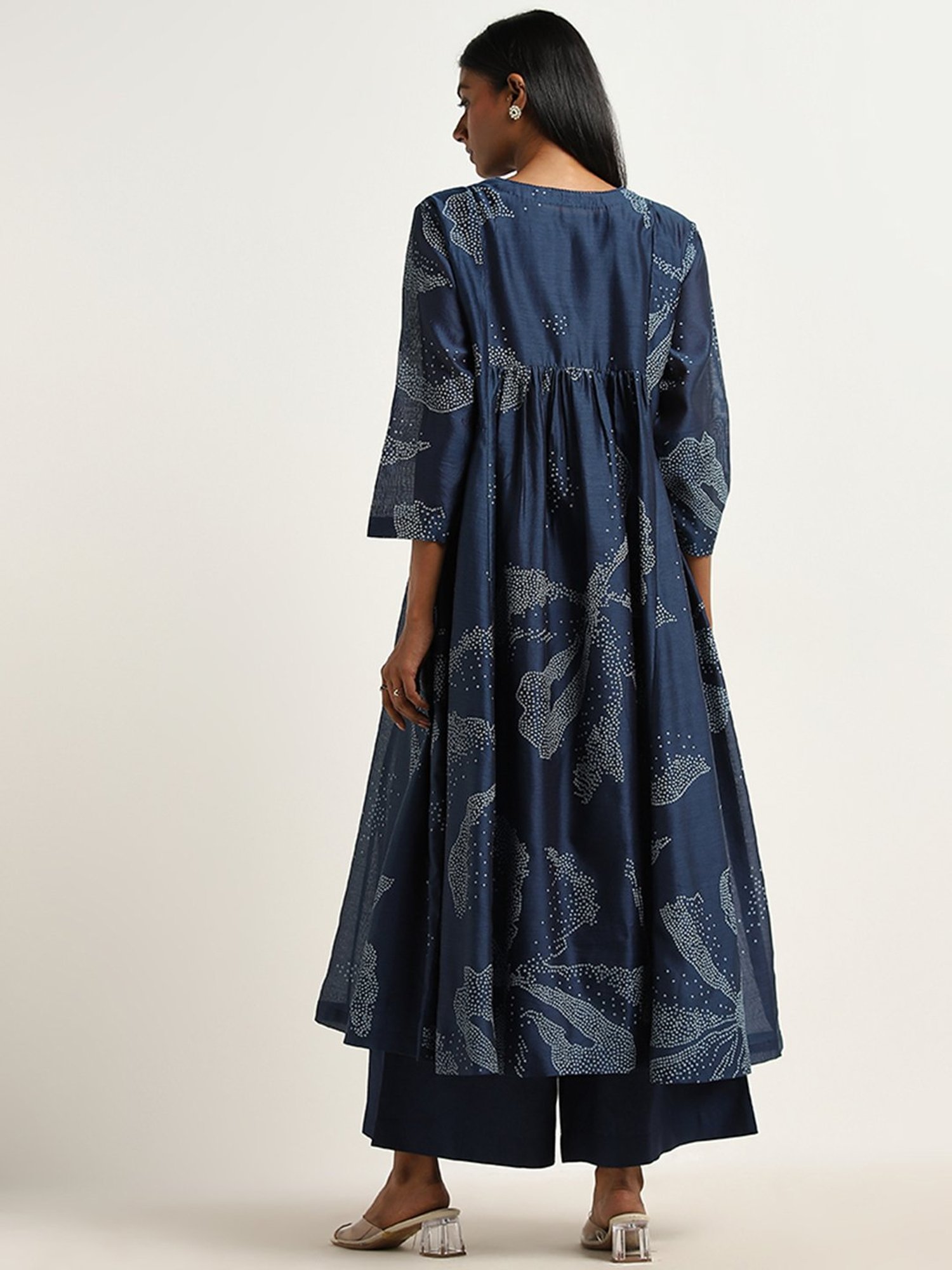 Zuba by Westside Indigo Flower Fit-and-Flare Kurta with Camisole Set