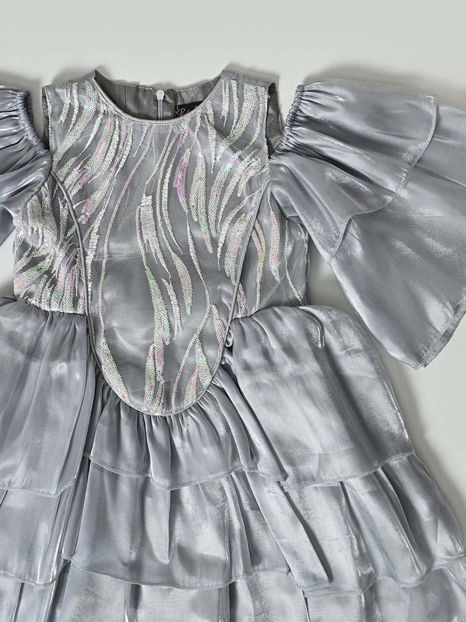 Bella Moda Kids Grey Self Pattern Dress