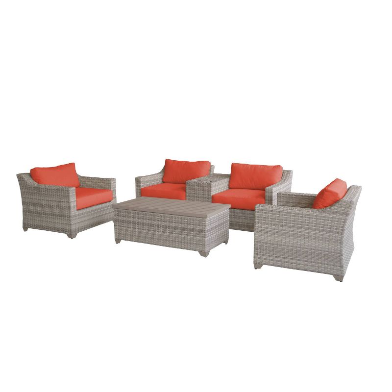 Fairmont 6pc Patio Sectional Seating Set with Cushions - Tangerine - TK Classics