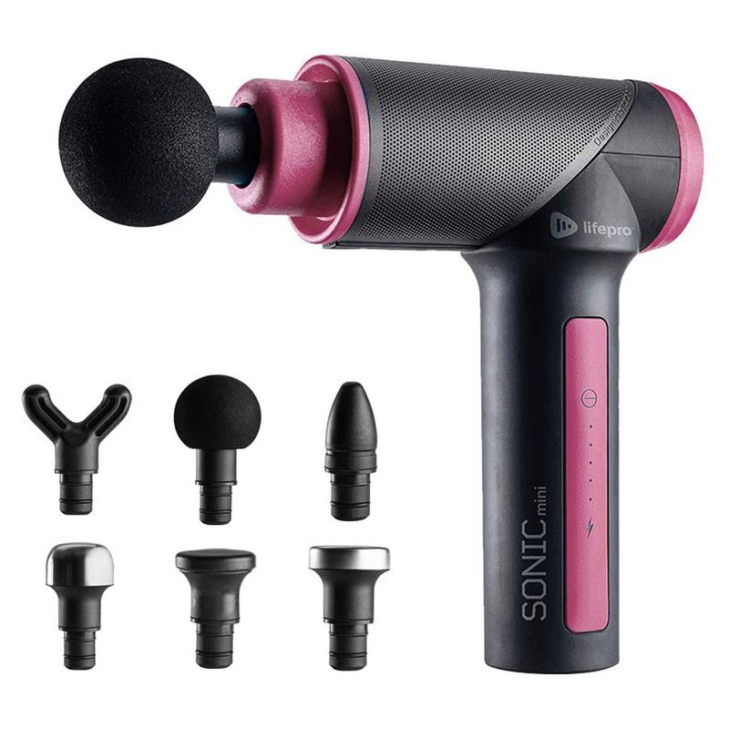 Lifepro LPSNCMRED Sonic Mini Compact Quiet Personal Handheld Deep Tissue Muscle Percussion Massage Relief Therapy Massager Ball Gun Machine, Red