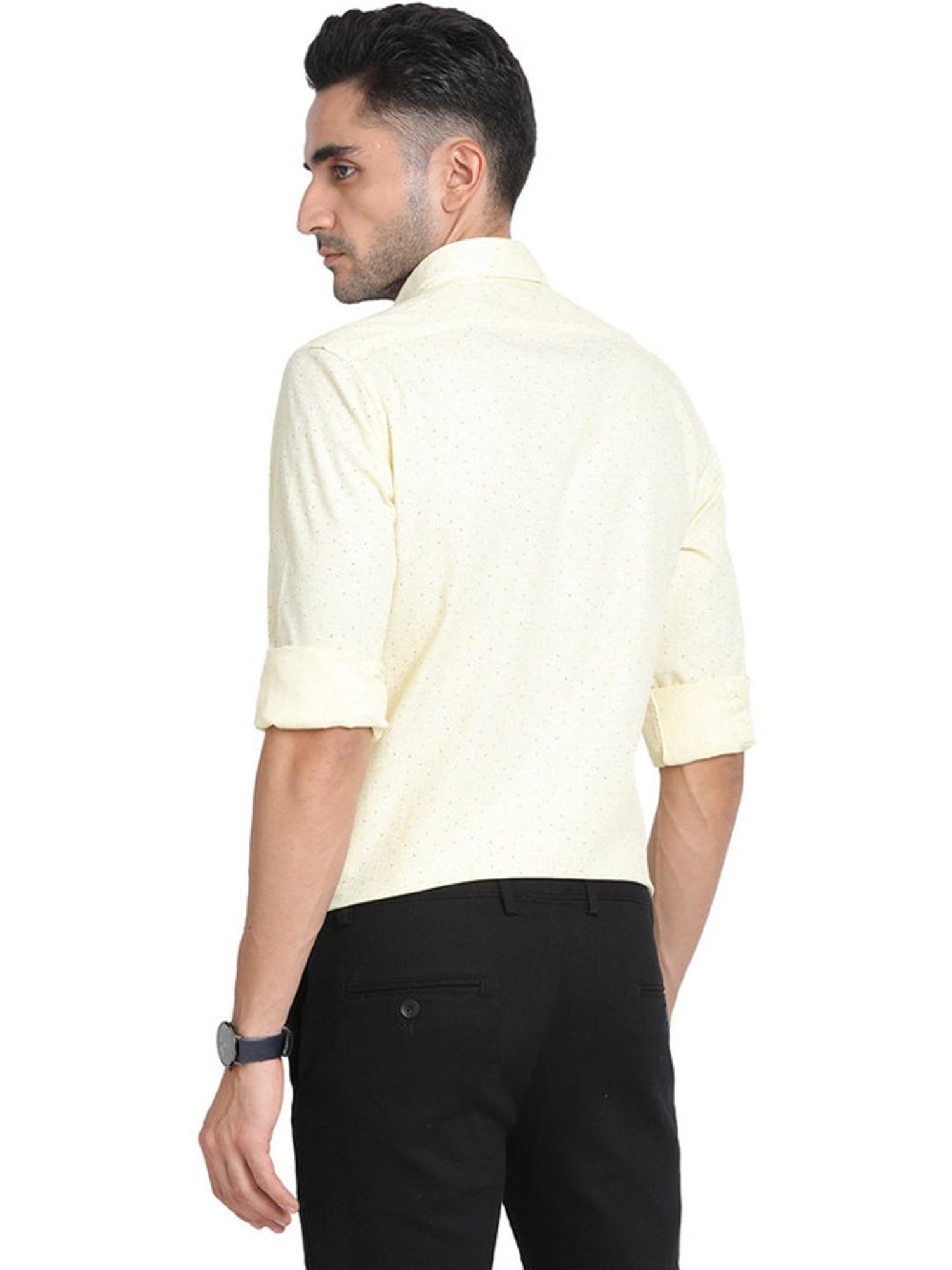 Turtle Yellow Cotton Slim Fit Printed Shirt