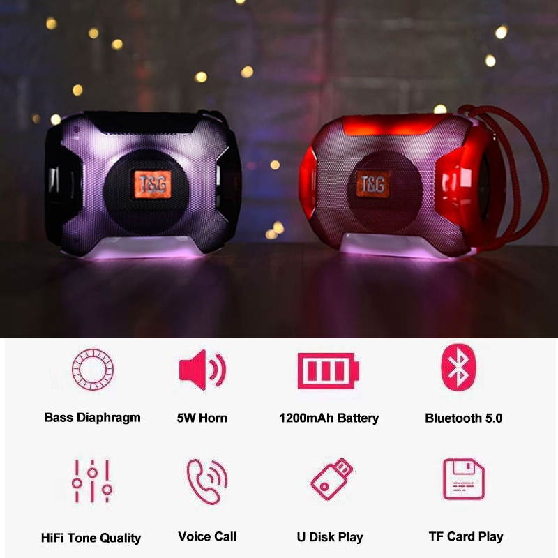 BEAM Wireless Portable Speaker by Indigi w/ Colorful LEDs & FM Radio(TFcard, & USB Input) High Quality Sound, Red