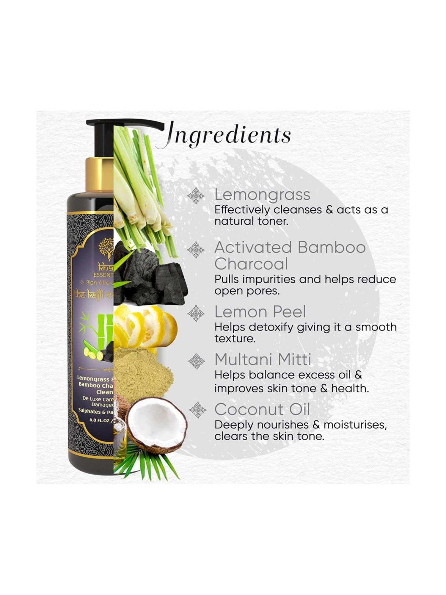 Khadi Essentials Emongrass & Activated Charcoal Face Cleanser - 200 ml