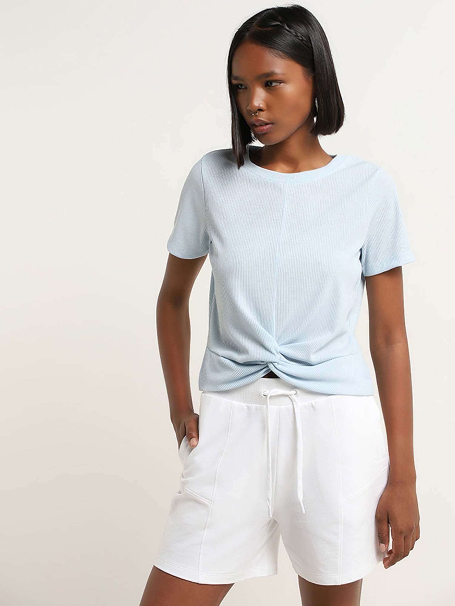 Studiofit by Westside Light Blue Knot Design T-Shirt