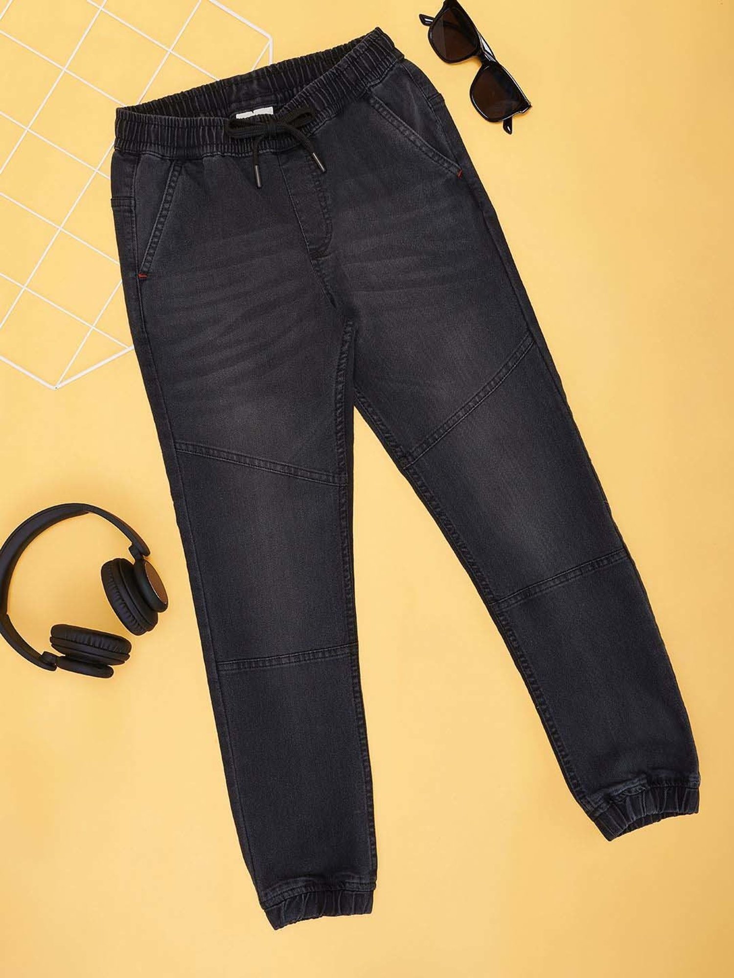 Pantaloons Junior Kids Jet Black Cotton Regular Fit Full Sleeves Jogger