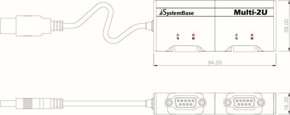 SystemBase - 2Ports USB to Serial Converter RS232, Male Connector, 1.96ft USB Cable lock (Multi-2/USB RS232)