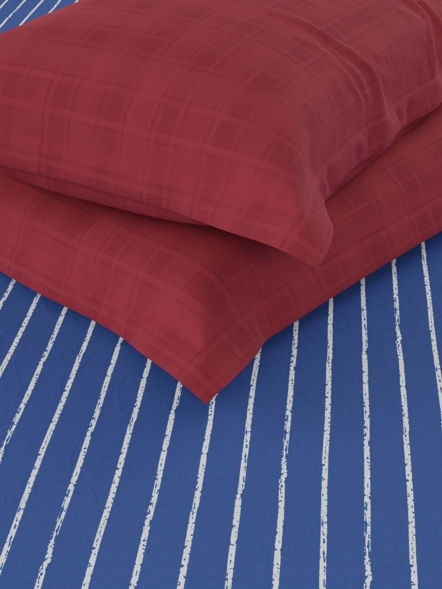 NAUTICA Pacific Coast Blue & White Cotton 160 TC King Fitted Bedsheet with 2 Pillow Cover