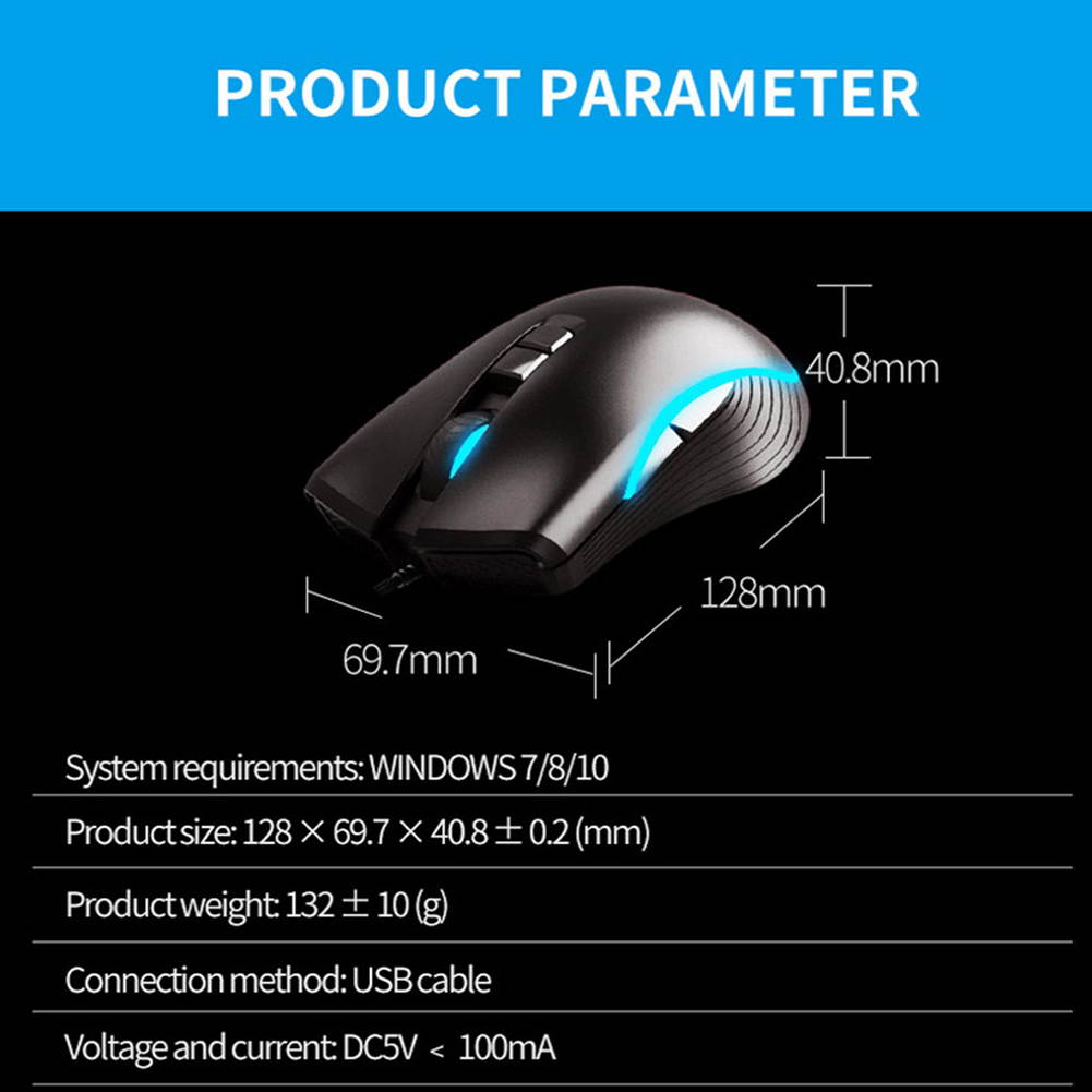 AULA F806 Wired Optical Mouse 4800 DPI with 7 Keys Non-slip Wings Suitable Office and Gaming Mouse, Black