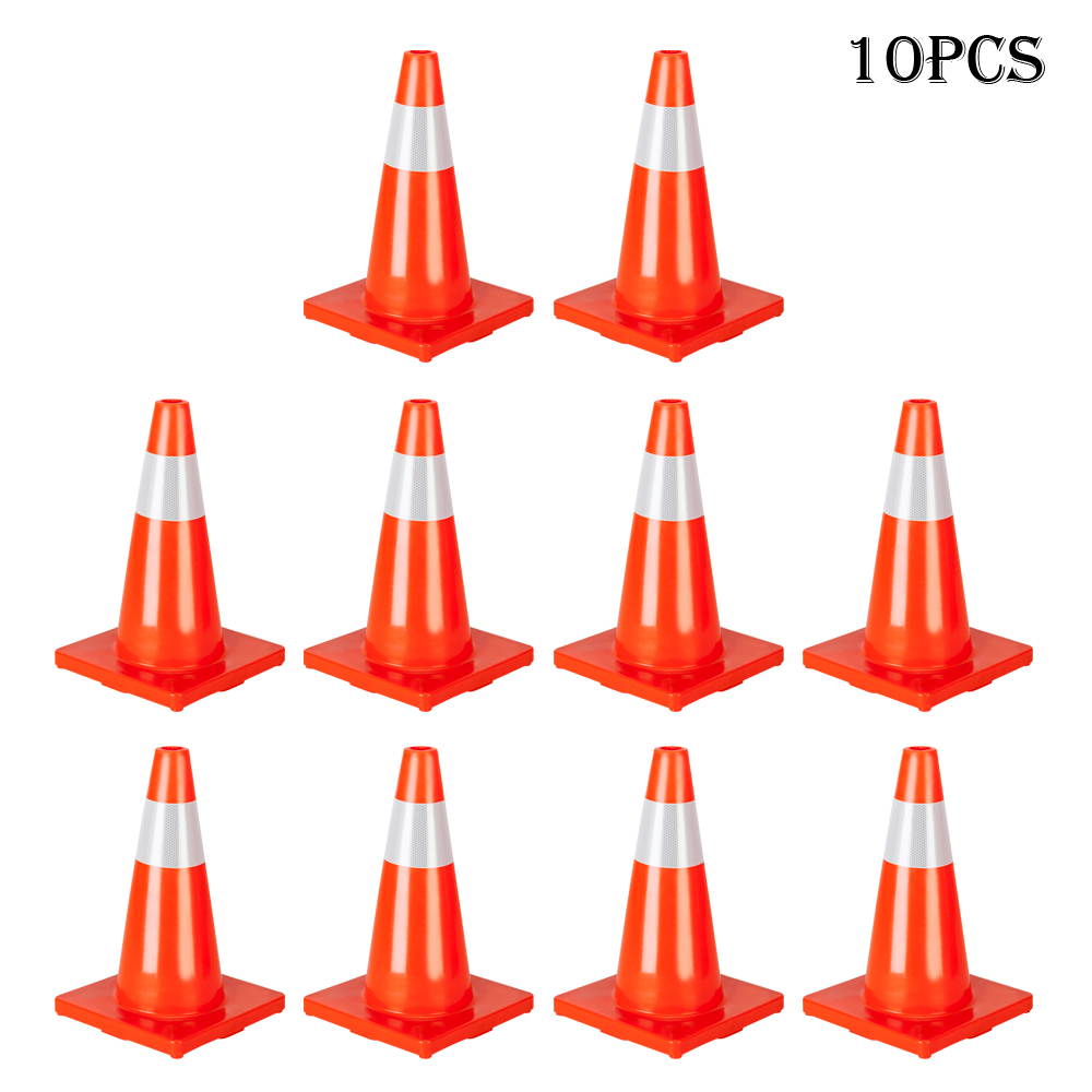 10Pcs Traffic Cones 18" Orange Slim Fluorescent Reflective Road Safety Parking Cones