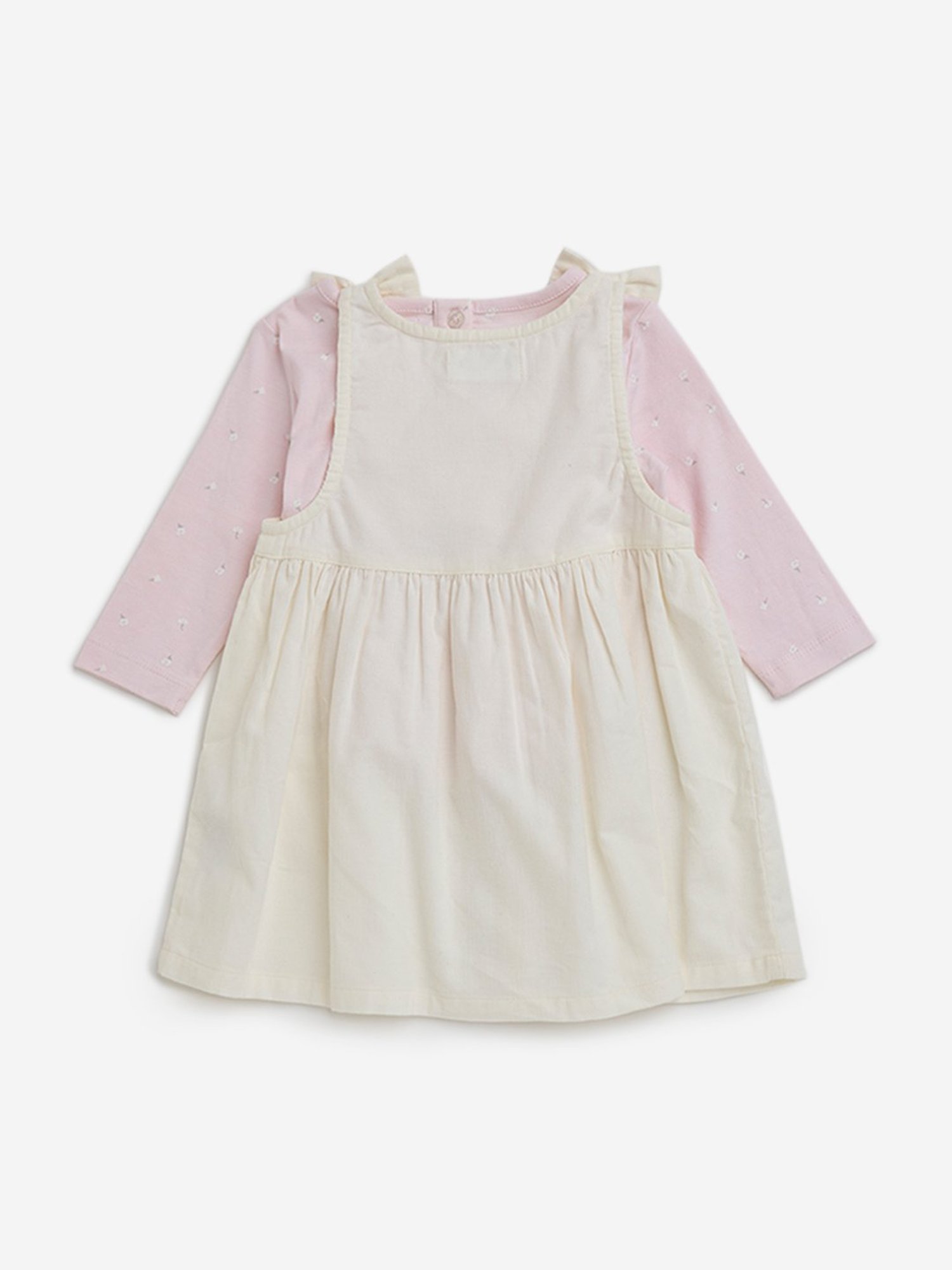 HOP Baby by Westside Off-White Cotton Pinafore with T-Shirt Set