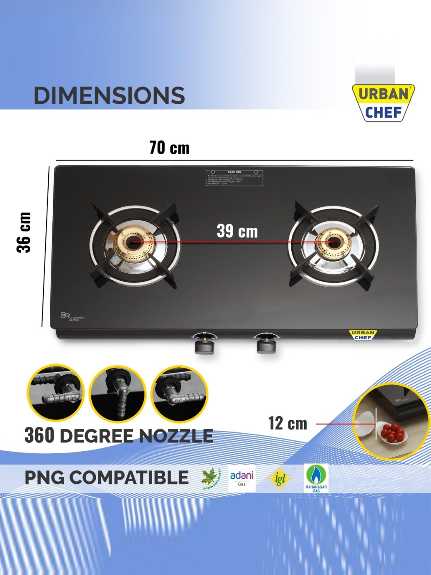 Urban Chef Gas Stove with 2 Burners ( Black )