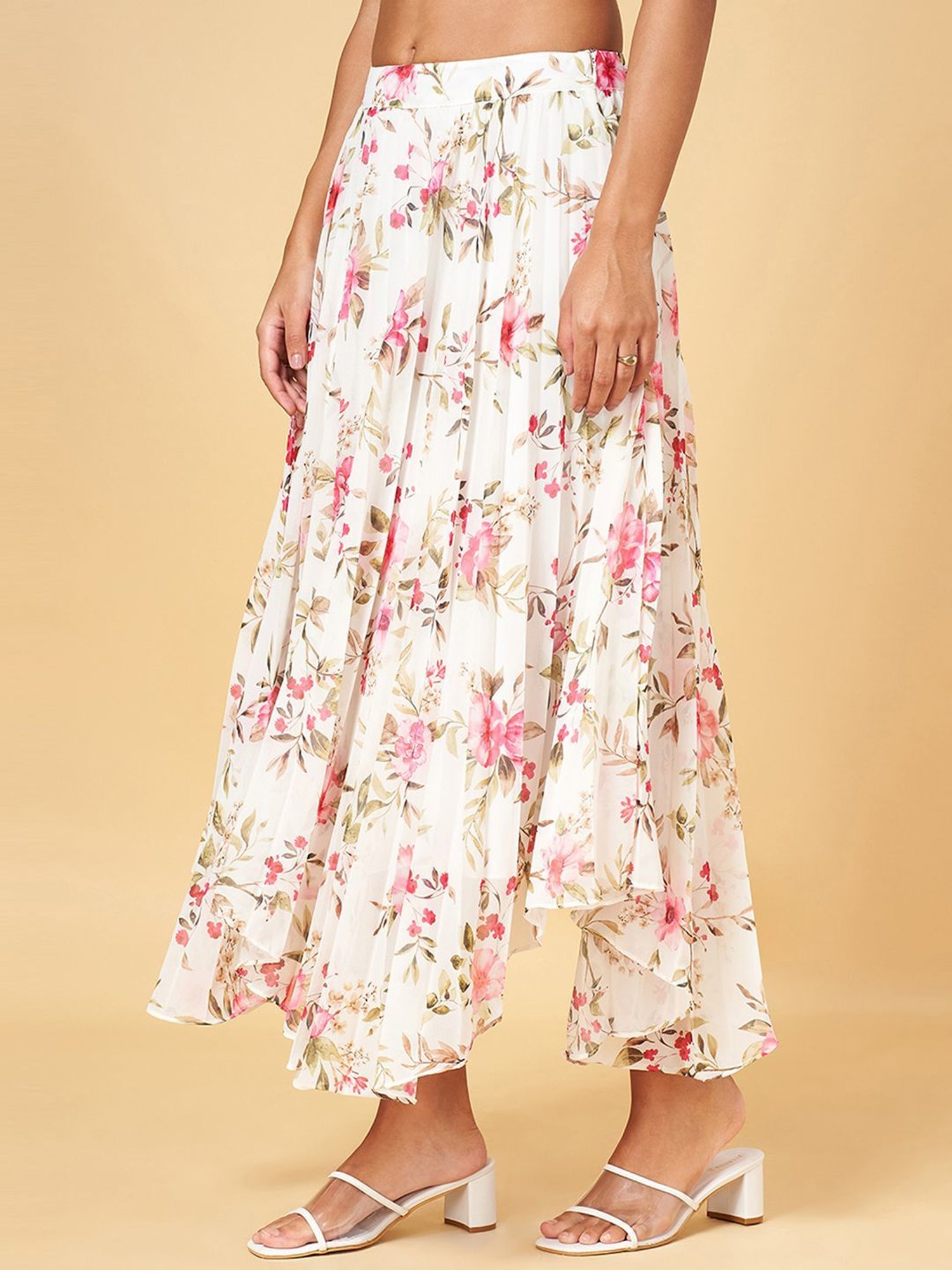 Honey by Pantaloons Off-White Printed Assymetric Skirt