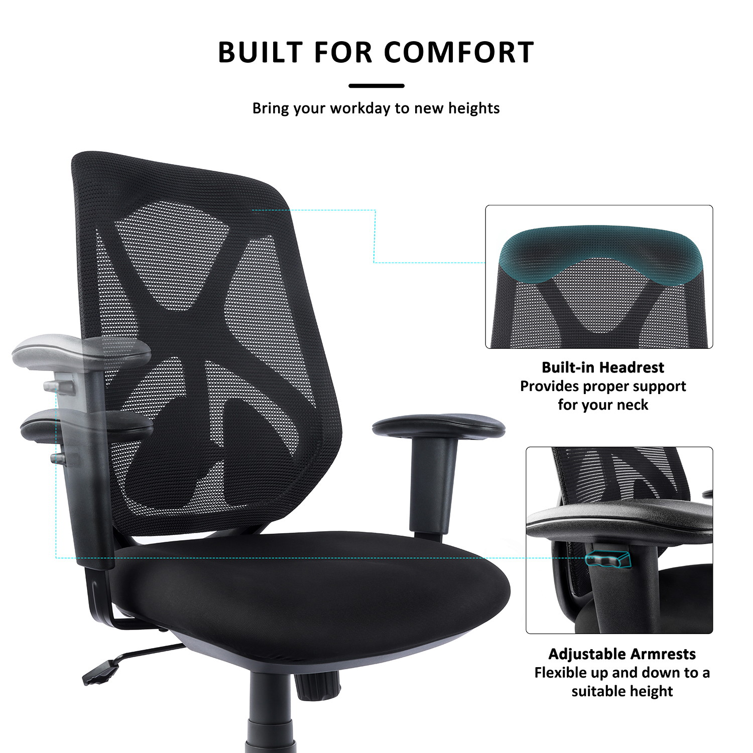 Office Desk Chair Clearance, Ergonomic Mesh Computer Task Chair with Headrest, Adjustable Armrests, Seat, and Lumbar Support, High Back Executive Swivel Chair, Black
