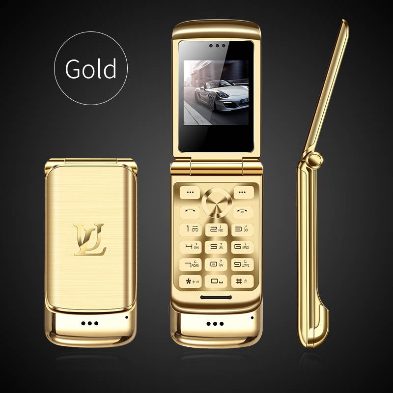 Ulcool V9 Smalllest Flip Phone 850mAh Whatsapp bluetooth Dialer FM Dual SIM Card Phone Gold
