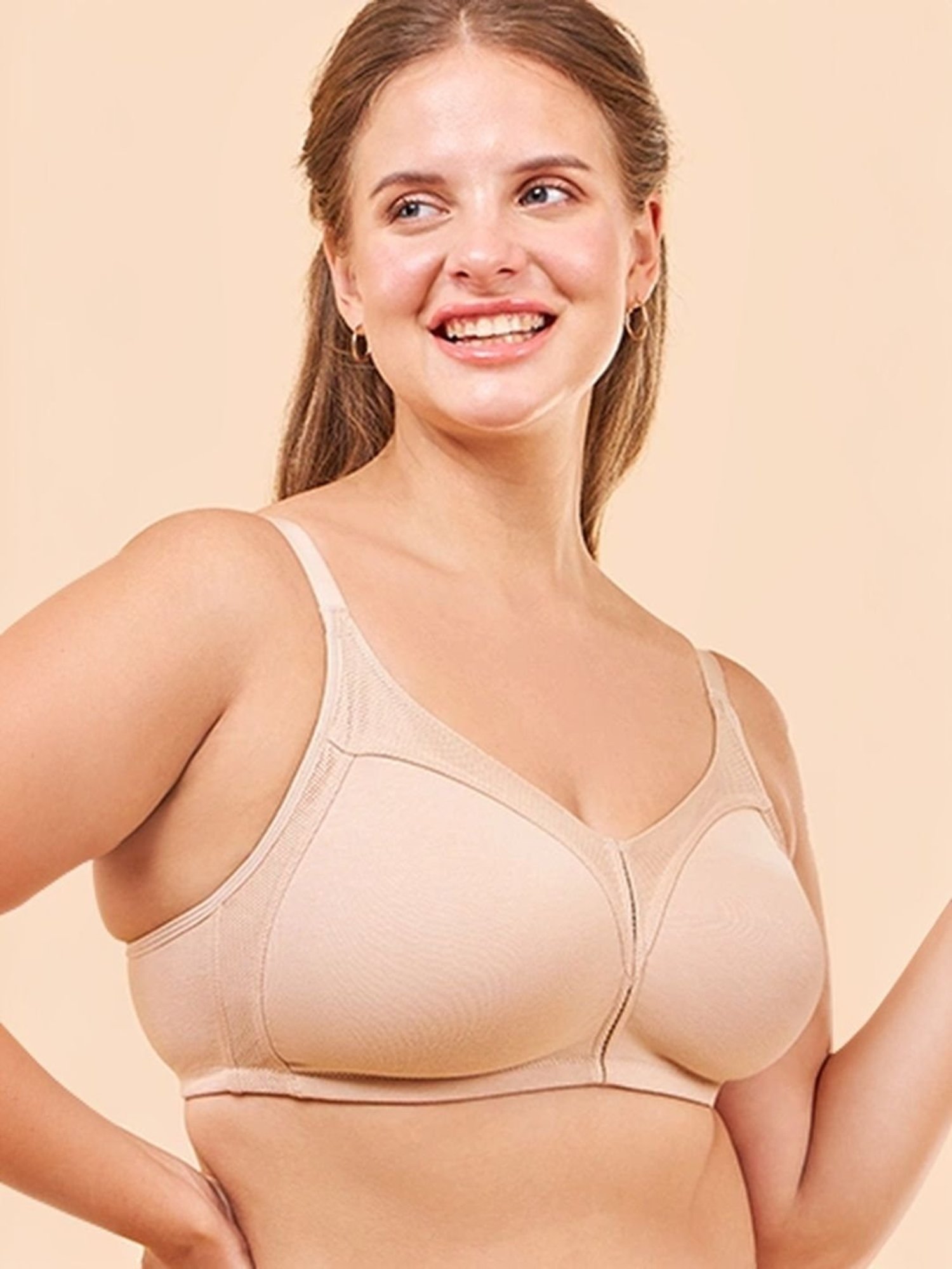 Enamor Beige Non Wired Non Padded Full Coverage Bra