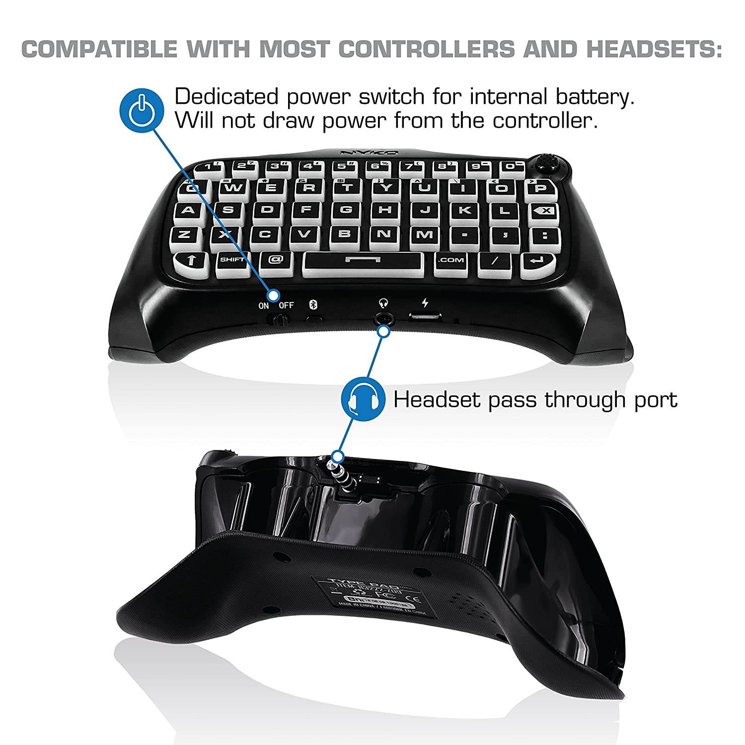 Nyko Type Pad - Bluetooth Mini Wireless Chat Pad Message Keyboard with Built-in Speaker and 3.5mm Jack for PlayStation DualShock 4 Controller