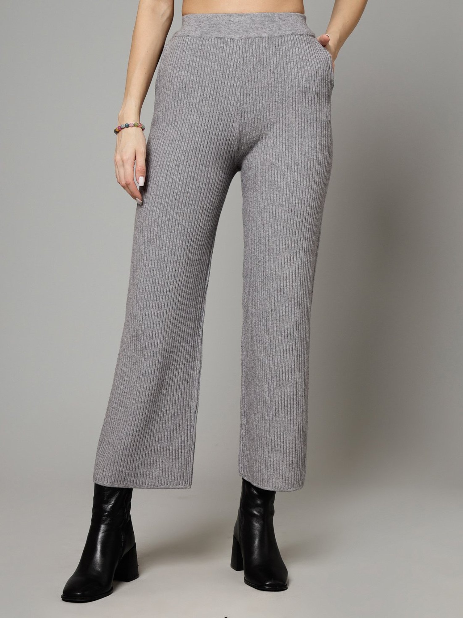 Mafadeny Light Grey Regular Fit Mid Rise Palazzos