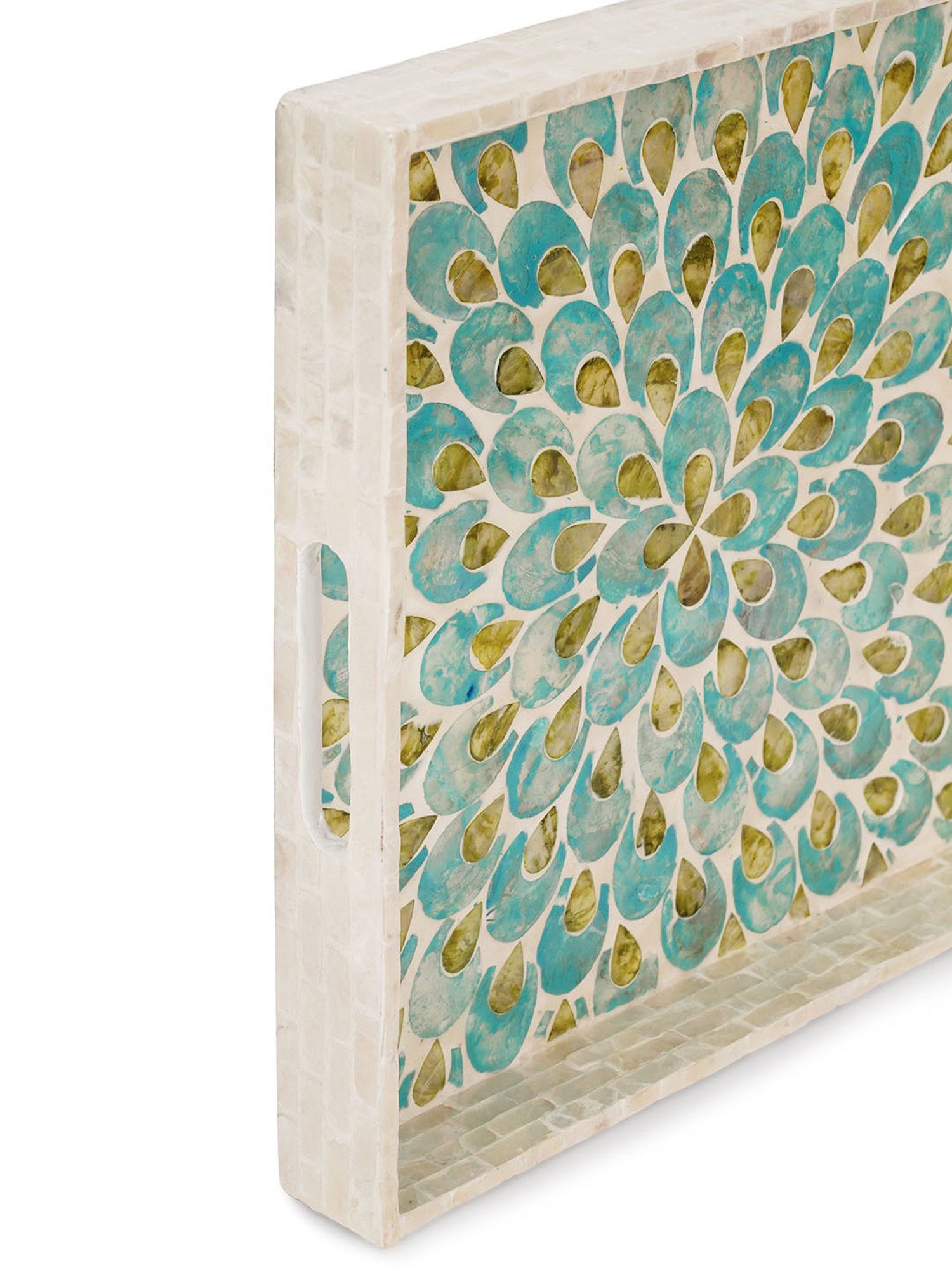 Pure Home and Living Blue & Green Mother of Pearl Square Tray