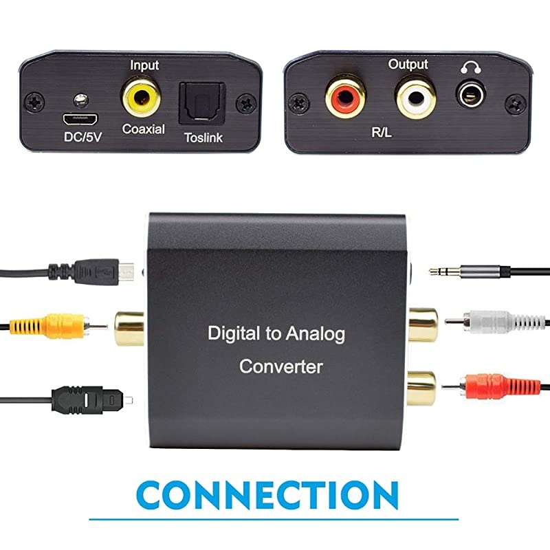 192KHz Digital to Analog Converter  Aluminum Audio DAC Optical Toslink SPDIF or Coaxial to Stereo RL and 35 mm Jack Support Dual Ports Output Simultaneously Compatible with PS4 TV Set TV Bo