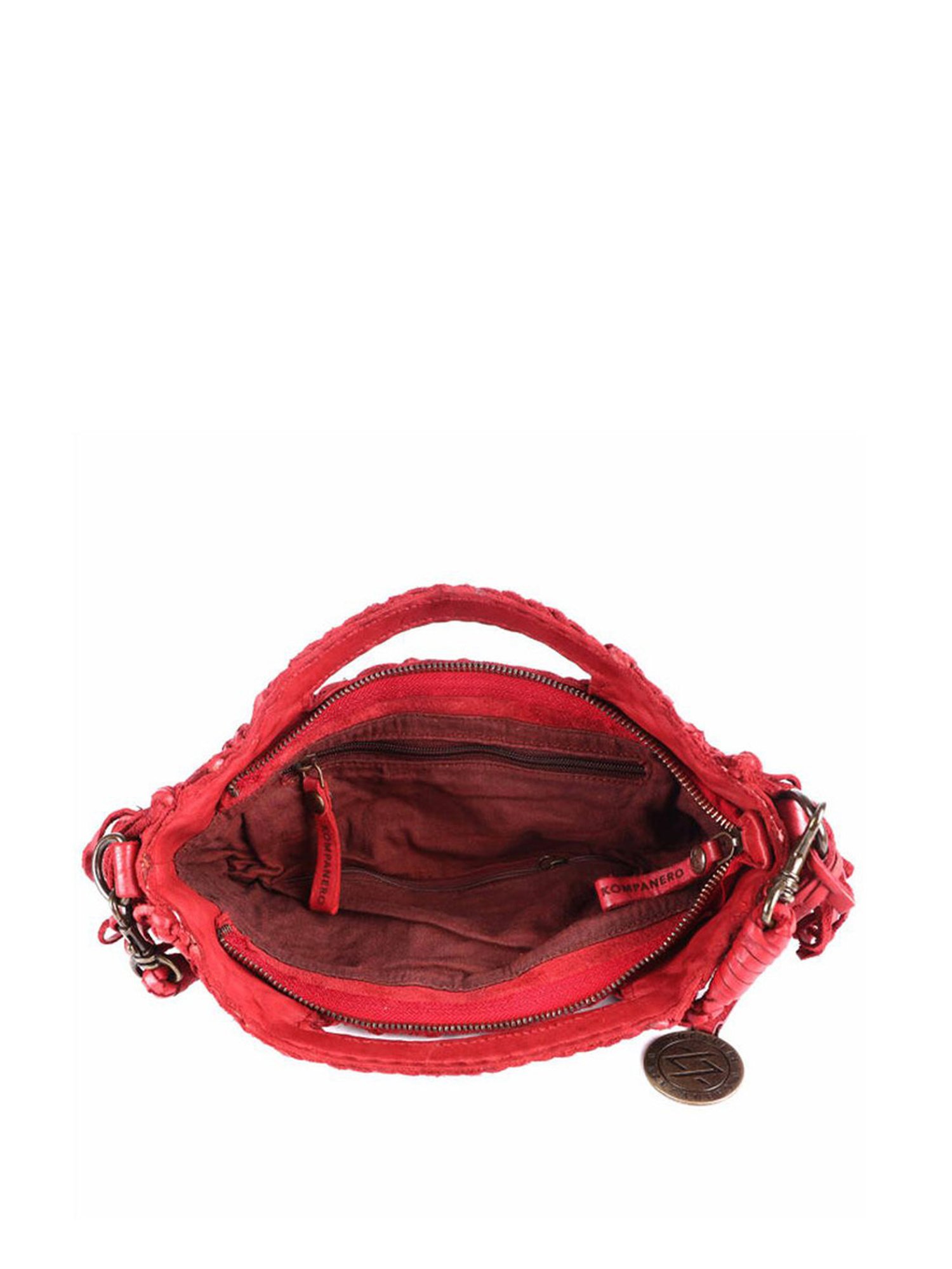 KOMPANERO Macrame Red Leather Textured Sling Handbag