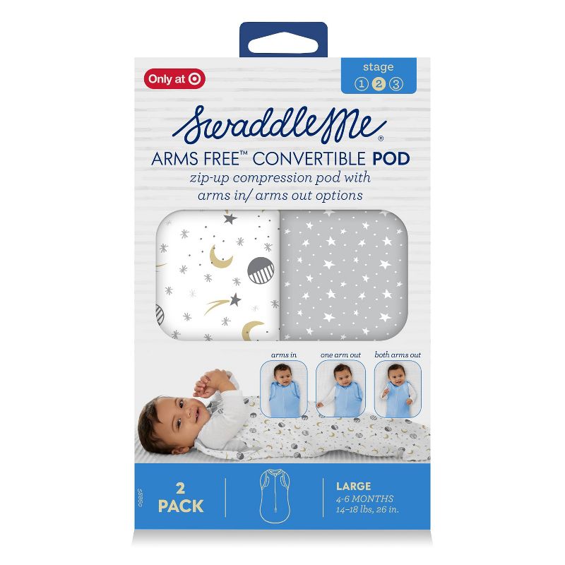 SwaddleMe Arms Free Convertible Pod - Lucky Star 4-6M 2pk