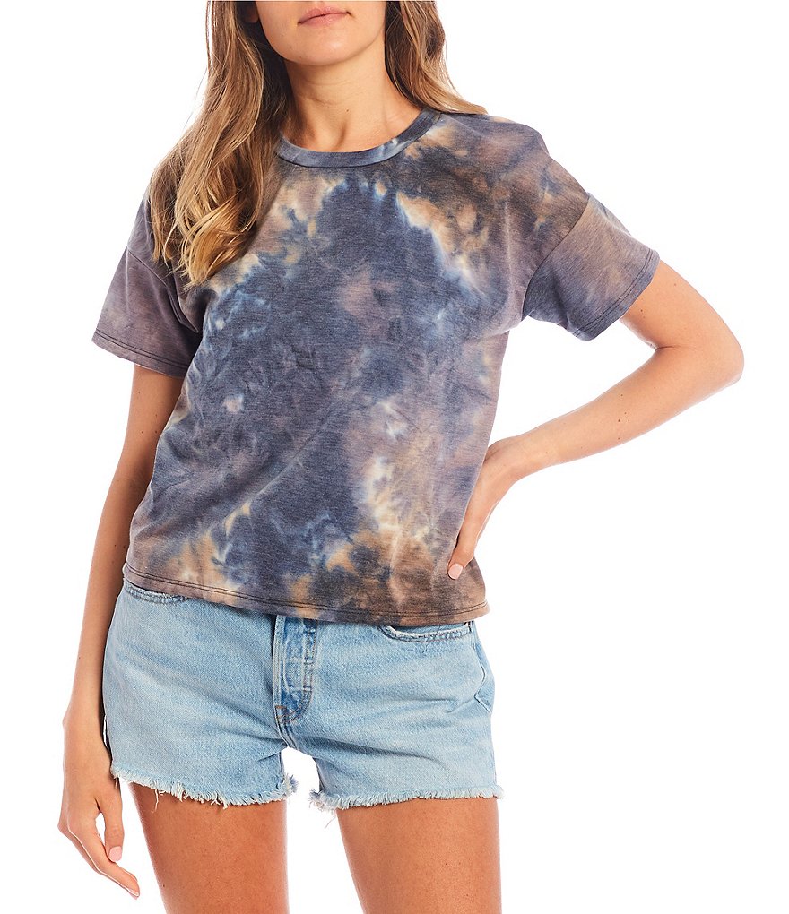 Moa Moa Tie Dye Short Sleeve Open Back Cinched Top