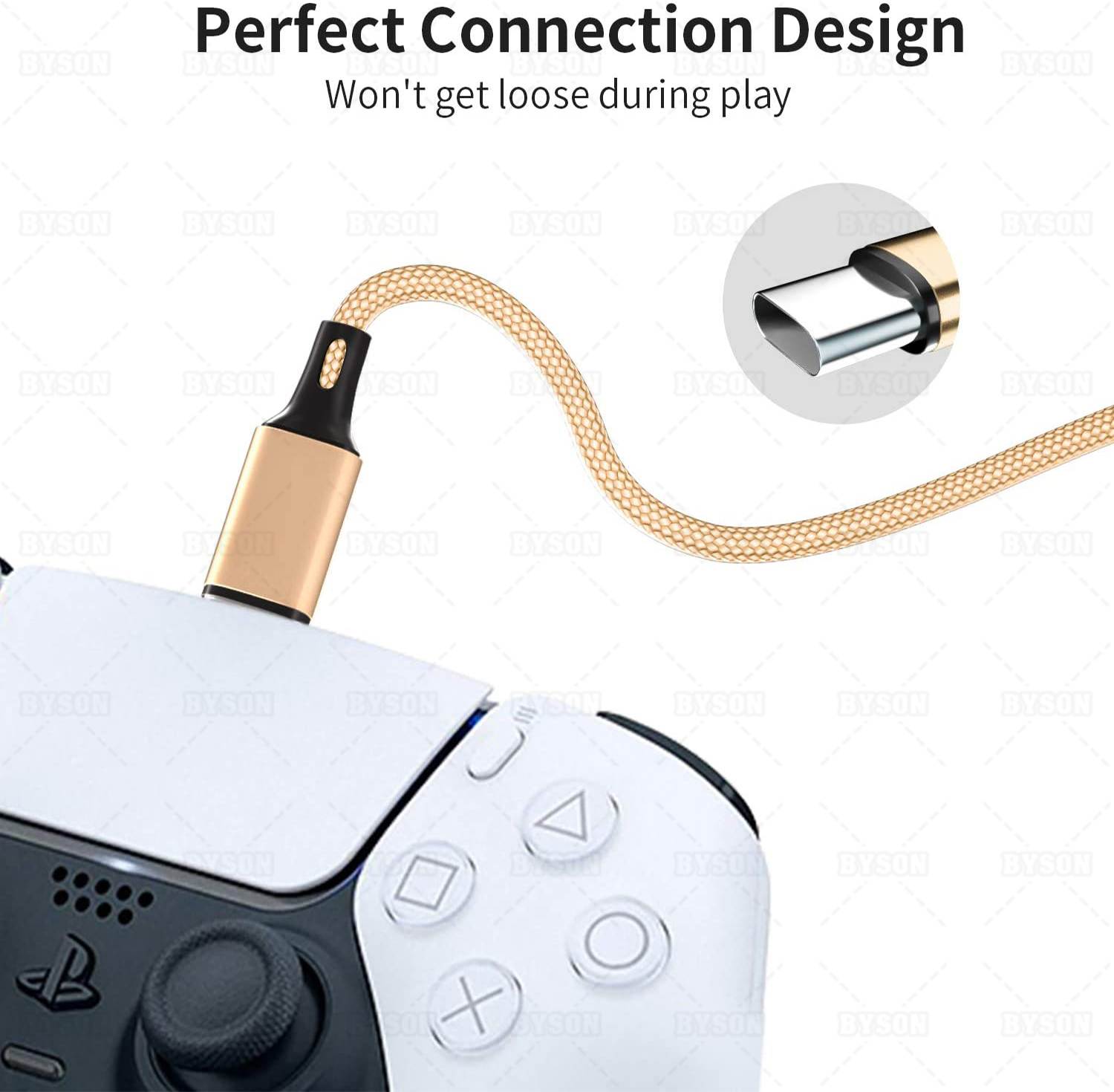 2 Pack 10FT Charging Cable for PS5 DualSense and Xbox Series X/S / Switch Pro Controller, Ackmioxy Charging Cord Nylon Braided Type-C Port Charger Accessories for Playstation 5/ Xbox Series S/X(Gold)