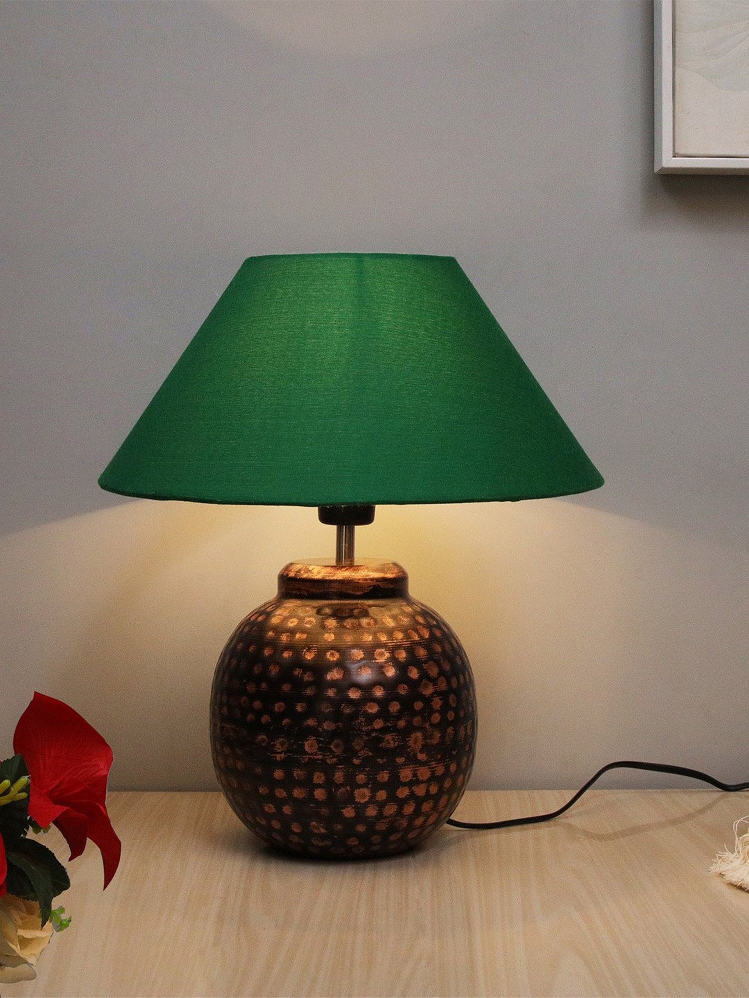 Homesake Green Hammered Oil-Rubbed Bronze Metal Linen Table Lamp