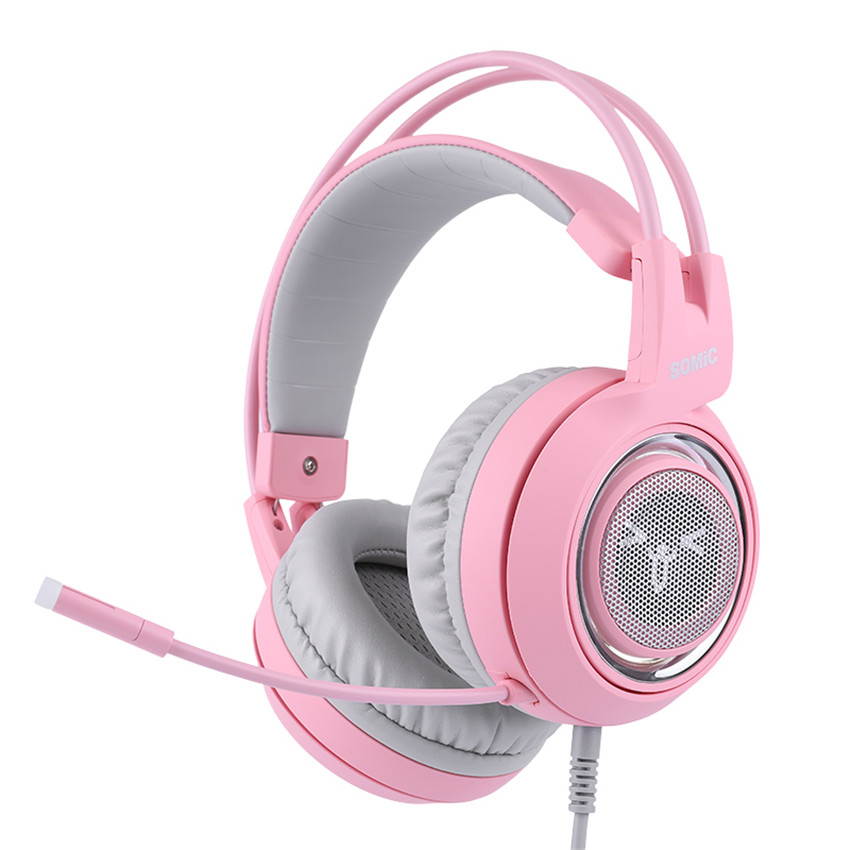 SOMIC G951 USB 7.1 Headset Surround Sound Gaming Headphone Bass Casque with Cat Ear Mic vibration for PC Notebook Pink kids Girl