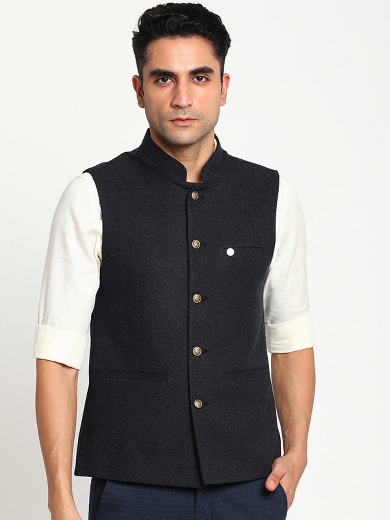 Turtle Black Slim Fit Nehru Jacket