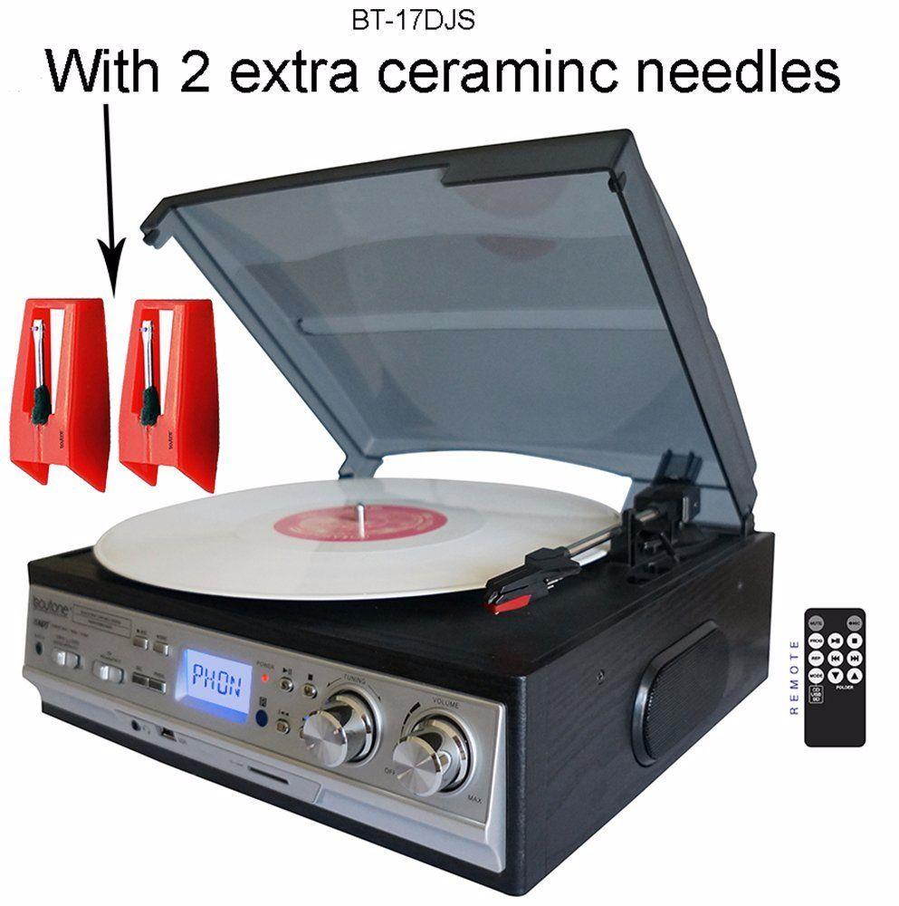 Boytone Bundle BT-17DJS 3-speed Stereo Turntable, with 2 extra ceramic needles, Belt Drive, 2 built in Speakers