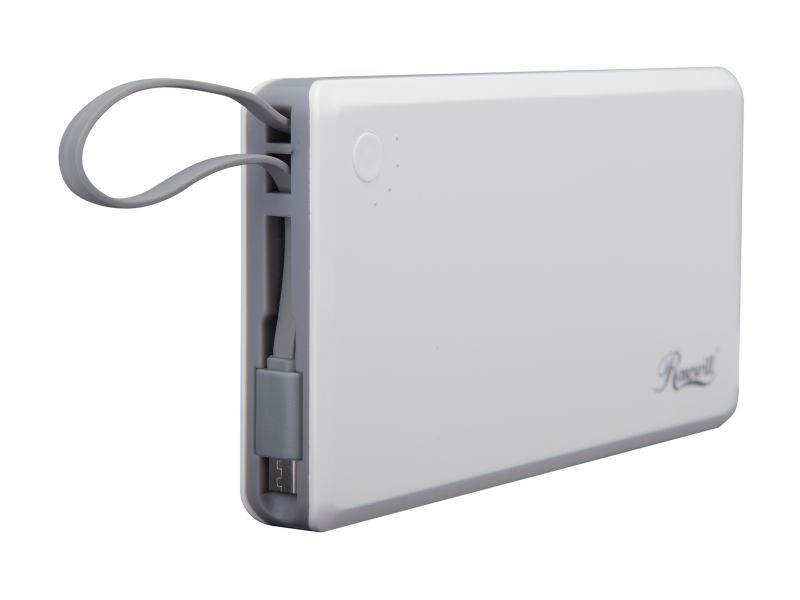 Rosewill 10000 mAh Portable Slim Power Bank Charger with Built-in Cable, USB-C and Micro-USB Outputs, White Matte Finish, LED Battery Indicator (RBPB-20009)