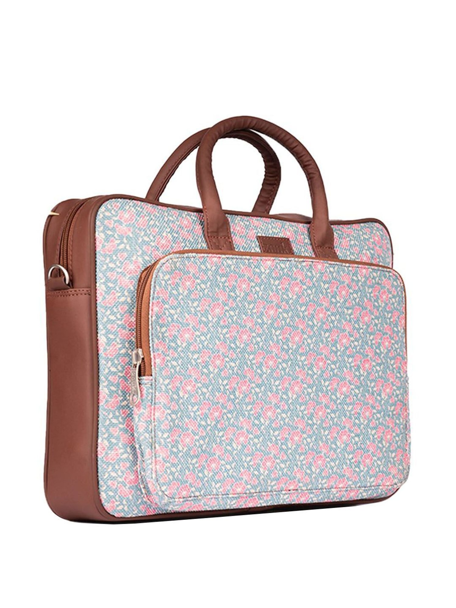 Zouk Chettinad Floral Blue & Pink Jute Large Laptop Messenger Bag